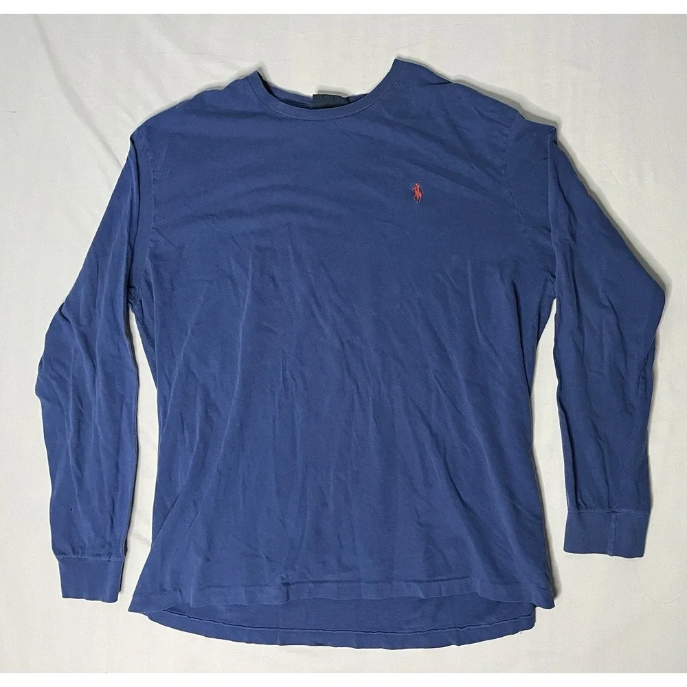 Polo Ralph Lauren Long Sleeve Crew T Shirts Men's Size Large Blue & Black Lot X2